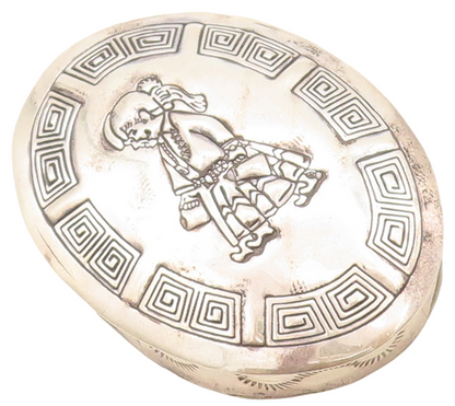 925 Sterling Silver Vintage Pill Box RTT NAVAJO Carved Girl (OPENS)  TR3793