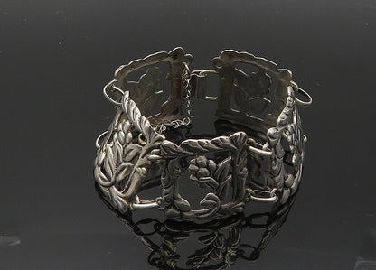 925 Sterling Silver  Vintage Antique Flower Motif Square Chain Bracelet BT8134