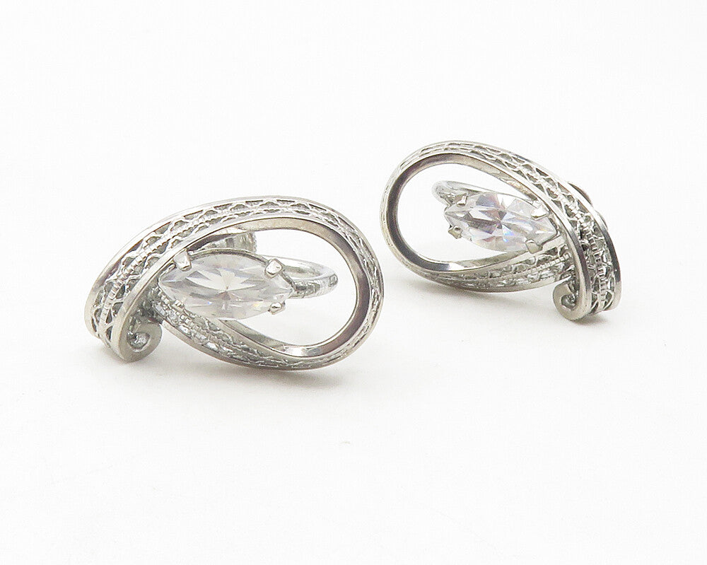 AM LEE 925 Silver  Vintage Marquise Cut Topaz Non Pierce Earrings  EG6176