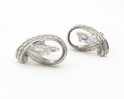 AM LEE 925 Silver  Vintage Marquise Cut Topaz Non Pierce Earrings  EG6176