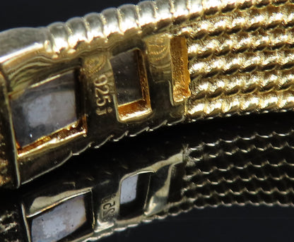 925 Silver  Vintage Ribbed Gold Plated Multi Row Topaz Bypass Bracelet  BT9558