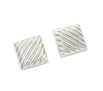 BEAU 925 Sterling Silver  Vintage Shiny Fluted Square Drop Earrings  EG8595