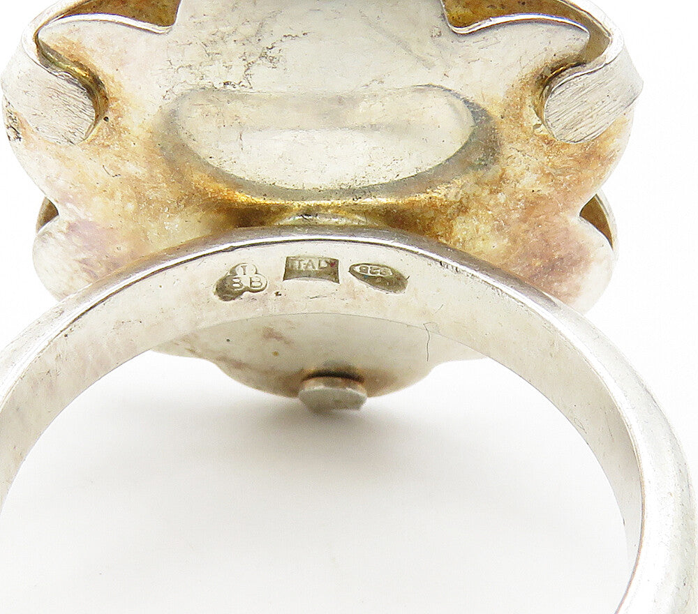 IBB 925 Silver  Vintage Shiny Cutout Flower Motif Statement Ring Sz 9  RG17026
