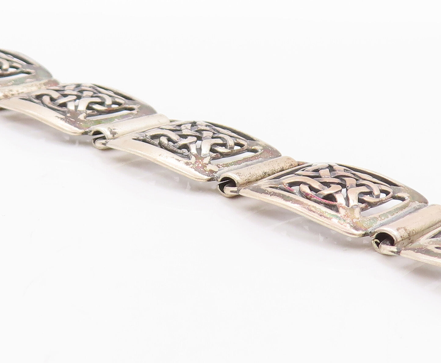 925 Sterling Silver Vintage Bracelet Celtic Knot Cutout Frames Linked  BT10329