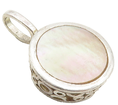 925 Sterling Silver  Vintage Mother Of Pearl Circle Pattern Pendant  PT7298