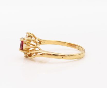 925 Sterling Silver Vintage Ring Gold Plated Floral Garnet & CZ Sz 10.5  RG30776