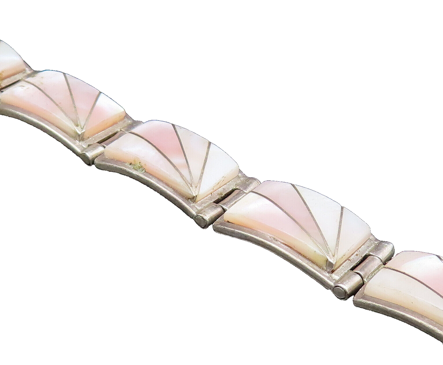 TEME NAVAJO 925 Silver  Vintage Rectangle Mother Of Pearl Link Bracelet BT9698