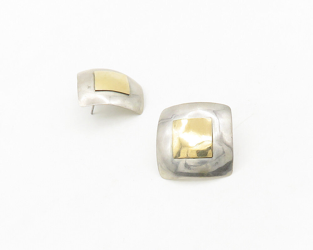 DESIGNER 925 Silver & 12K GOLD  Vintage Shiny Two Tone Drop Earrings  EG9228