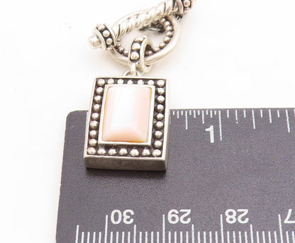 925 Sterling Silver  Vintage Pink Mother Of Pearl Twist Chain Necklace  NE1929