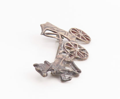 925 Sterling Silver Vintage Brooch Pin Classic Horse Carriage Figural  BP12478