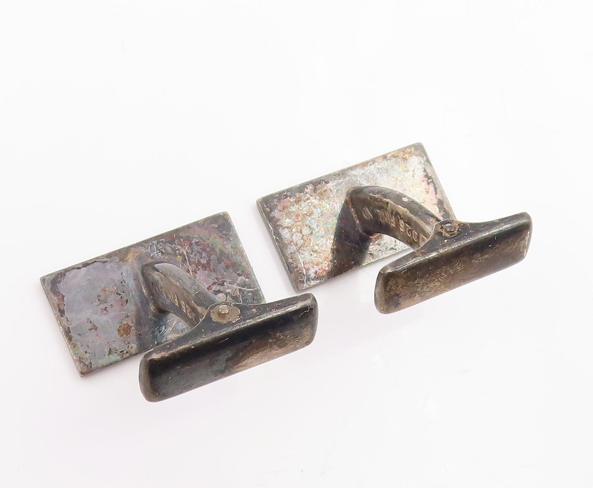 925 Sterling Silver Vintage Cufflinks FINLAND Etched Geometric Rectangle  TR4204