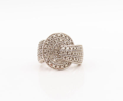 925 Sterling Silver Vintage Ring Designer Pass Through Topaz Circle Sz 6 RG28720