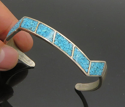ZUNI NAVAJO 925 Silver  Vintage Inlaid Turquoise Pointed Cuff Bracelet  BT8304