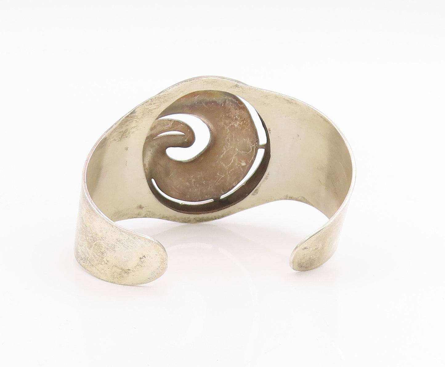 925 Sterling Silver Vintage Bracelet MEXICO Abstract Swirl Cutout Cuff  BT11946