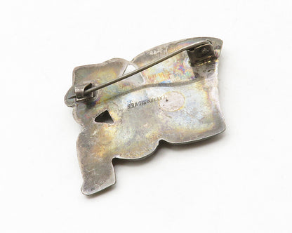 MEXICO 925 Sterling Silver  Vintage Dark Tone Sitting Man Brooch Pin  BP5009