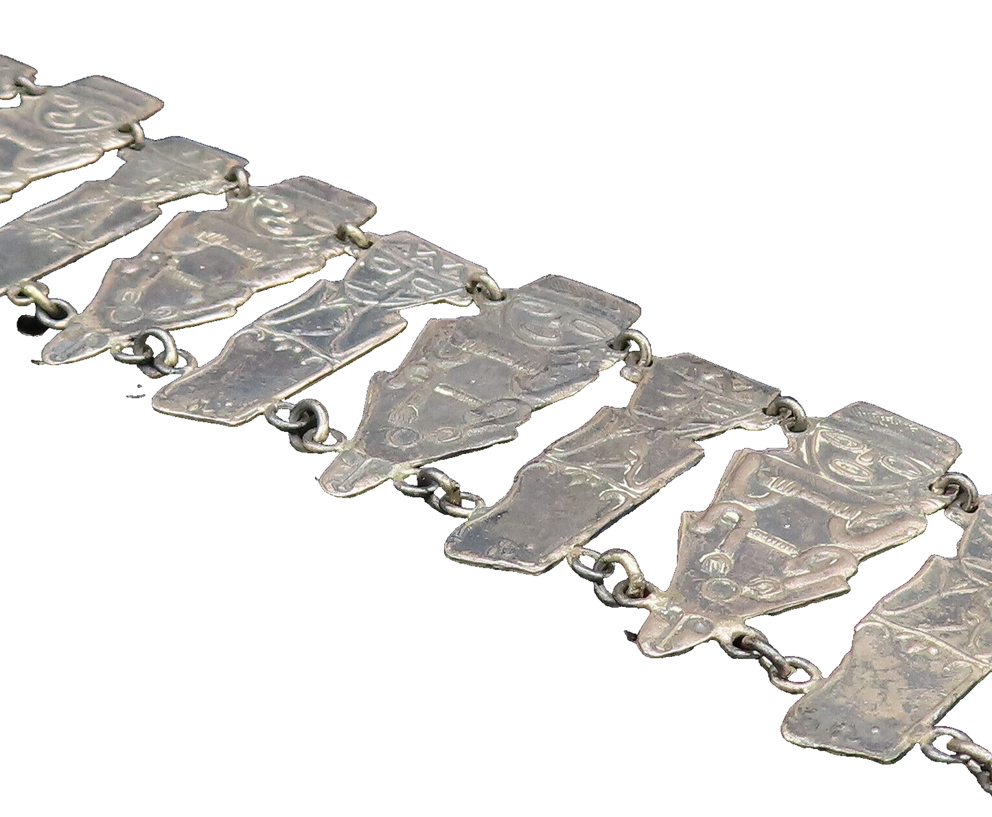 925 Sterling Silver  Vintage Antique Double Chain Aztec Tribal Bracelet BT9596