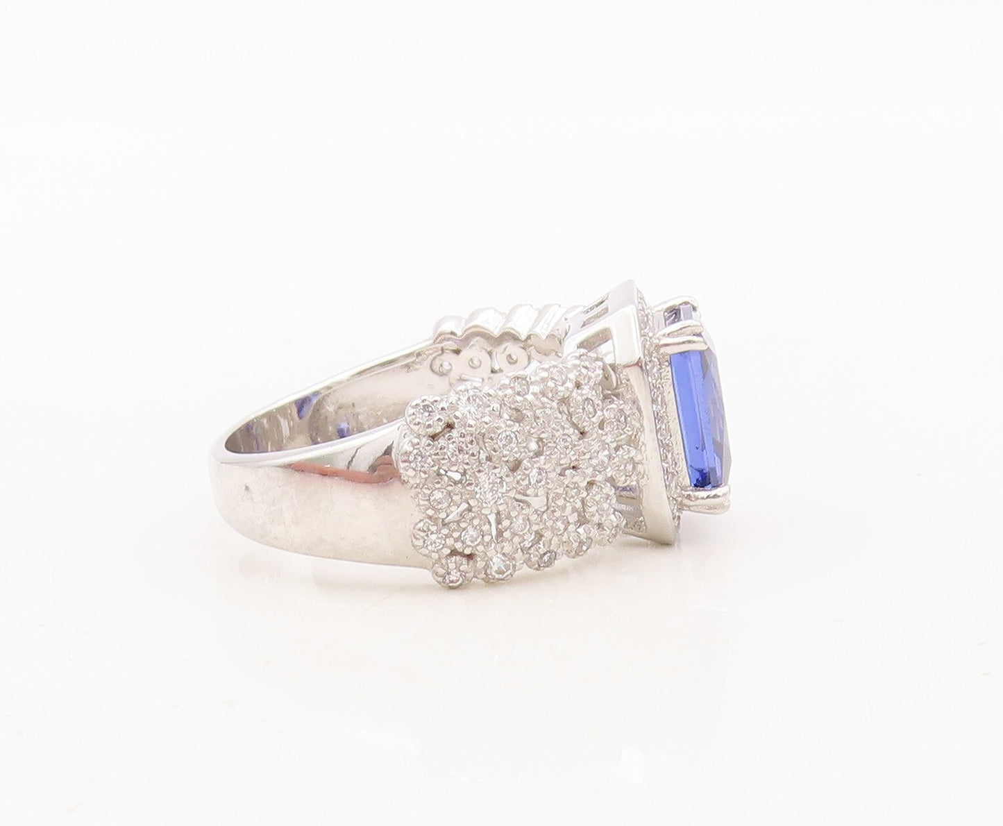 925 Sterling Silver Vintage Ring Square Cut Sapphire & CZ Band  Sz 7  RG30419
