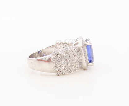 925 Sterling Silver Vintage Ring Square Cut Sapphire & CZ Band  Sz 7  RG30419
