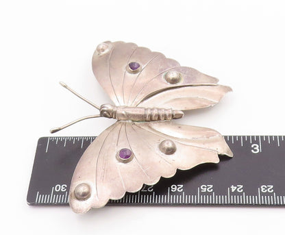 925 Sterling Silver Vintage Brooch Pin MEXICO Round Amethyst Butterfly  BP12509