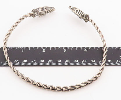 Solid Silver Vintage Necklace Solid Breaded Bird Carved Choker NE4343