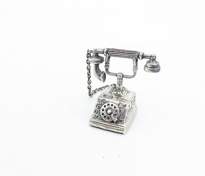 MEDUSA 925 Silver  Vintage Antique Old Fashioned Telephone Ornament  TR1127