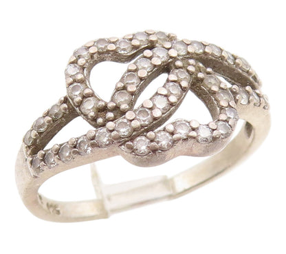 925 Sterling Silver Vintage Ring CZ Interlocking Love Heart Band  Sz 8  RG35563