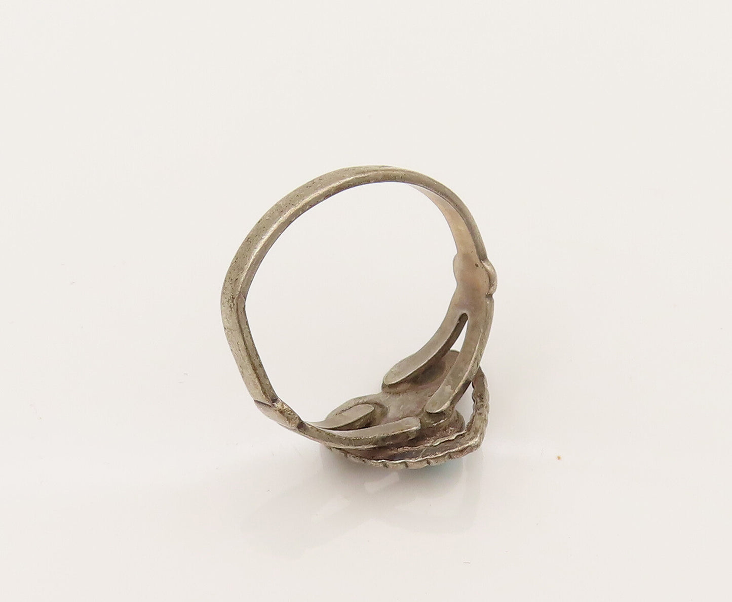 POST BELL 925 Silver  Vintage Open Love Heart Turquoise Ring Sz 6.5  RG26499