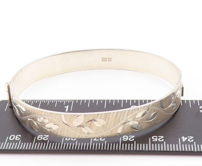 925 Sterling Silver Vintage Bracelet Hinged Floral Carved Bangle   BT11265