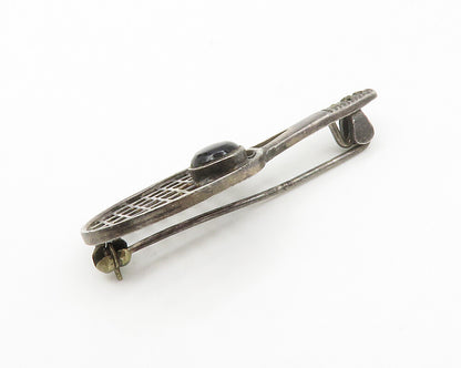 925 Sterling Silver  Vintage Black Onyx Tennis Racket Motif Brooch Pin  BP5740