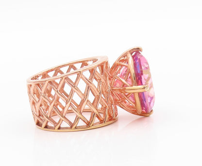 925 Sterling Silver Vintage Ring Rose Gold Plated Net Band Gemstone Sz 7 RG32466