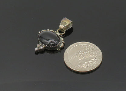 NAVAJO 925 Sterling Silver  Vintage Cabochon Cut Black Onyx Pendant  PT16560