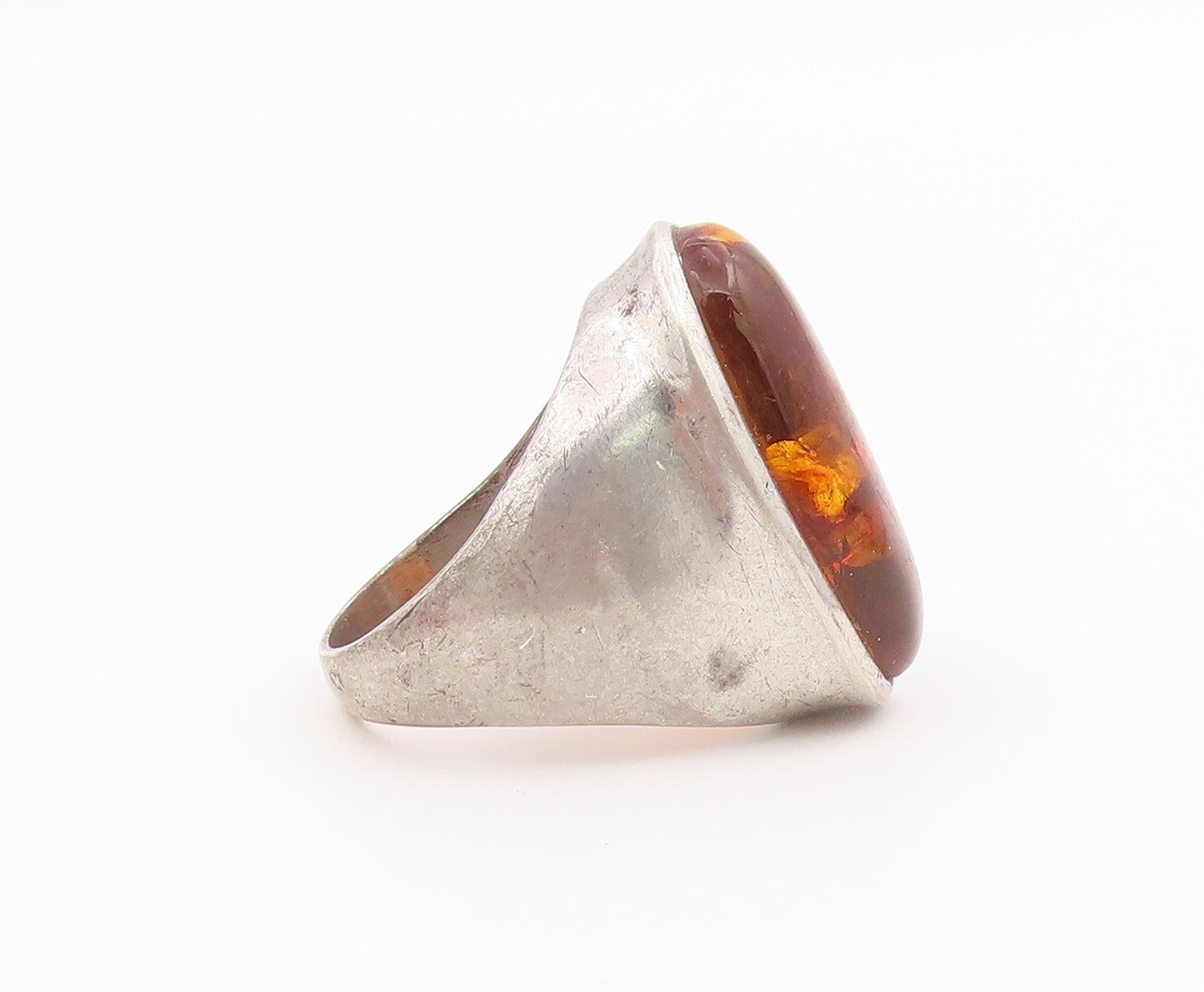 925 Sterling Silver Vintage Ring Classic Honey Amber Statement Band Sz 9 RG36431