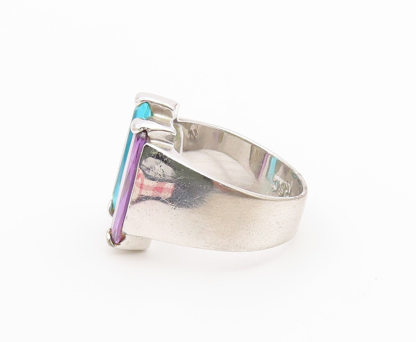 925 Sterling Silver Vintage Ring RS COVENANT Dual Gemstone Band  Sz 10  RG36734