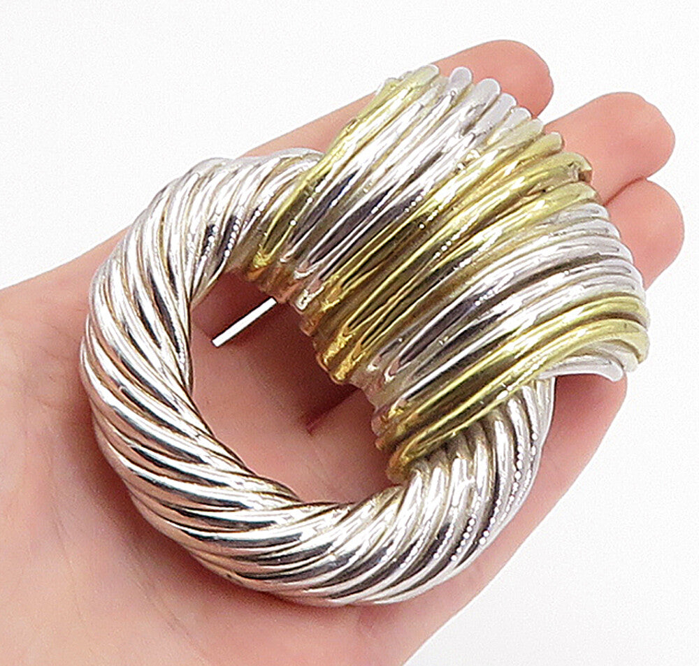 ISRAEL 925 Sterling Silver  Vintage Two Tone Fluted Design Brooch Pin  BP2487
