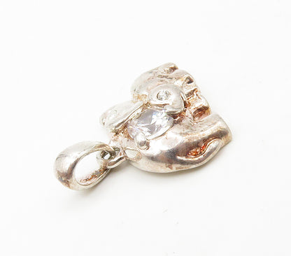 925  Silver  Vintage Cubic Zirconia Mom & Baby Elephants Pendant  PT13118