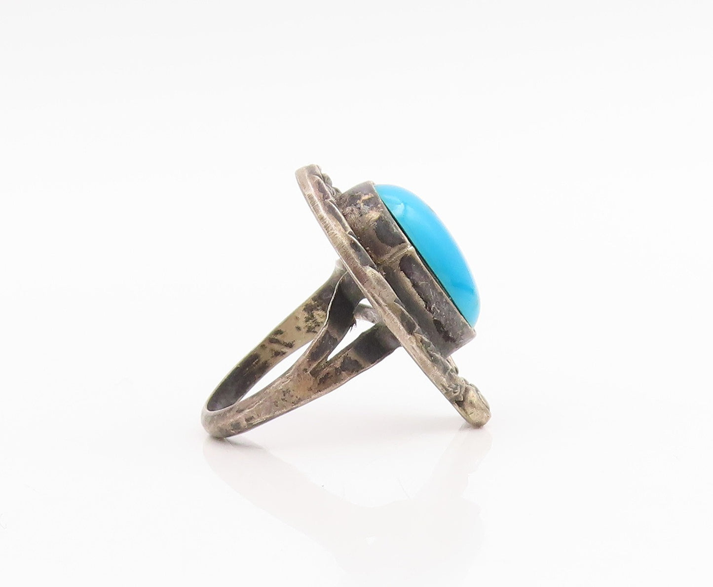 925 Sterling Silver Vintage Ring NAVAJO Cabochon Turquoise Band  Sz 7.5  RG34808