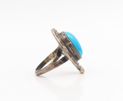 925 Sterling Silver Vintage Ring NAVAJO Cabochon Turquoise Band  Sz 7.5  RG34808