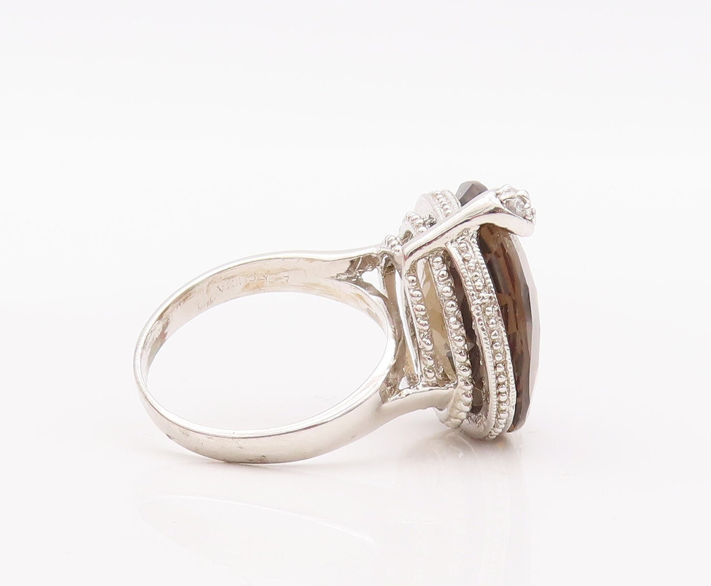 925 Sterling Silver Vintage Ring Designer Round Smoky Quartz Topaz Sz 7  RG29315
