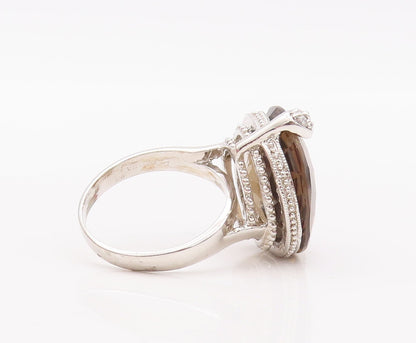 925 Sterling Silver Vintage Ring Designer Round Smoky Quartz Topaz Sz 7  RG29315