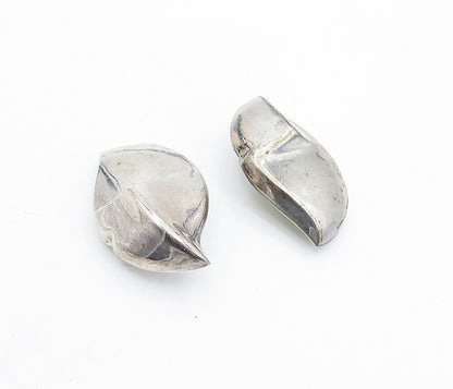 MEXICO 925 Sterling Silver  Vintage Modernist Leaf Non Pierce Earrings EG2237