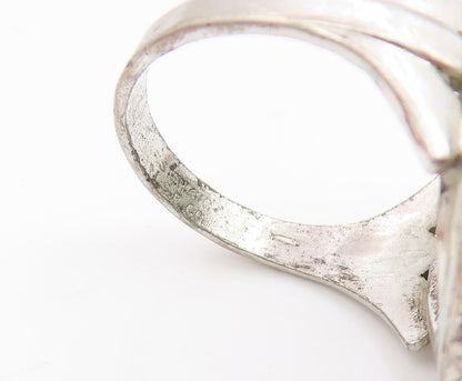 925 Sterling Silver Vintage Ring Cabochon Gemstone Beaded Edge  Sz 6.5  RG35863