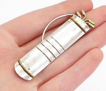 MEXICO 925 Sterling Silver  Vintage Two Tone Golf Clubs Brooch Pin  BP1547