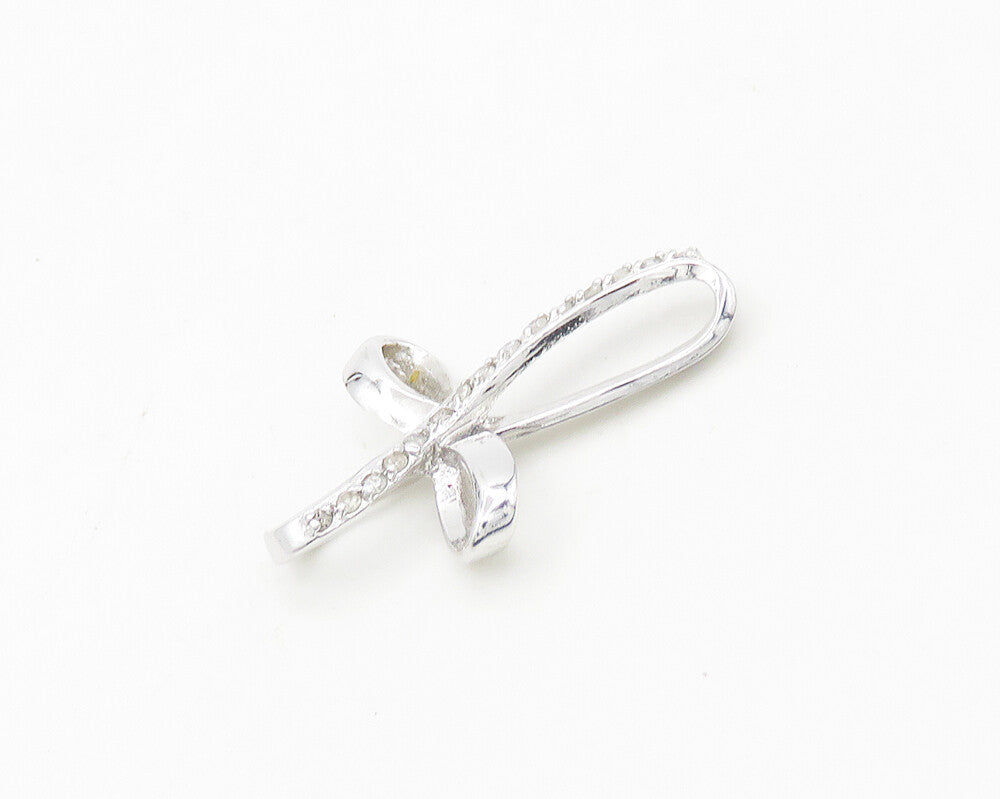 925 Sterling Silver  Shiny Genuine Diamonds Religious Cross Pendant  PT14934