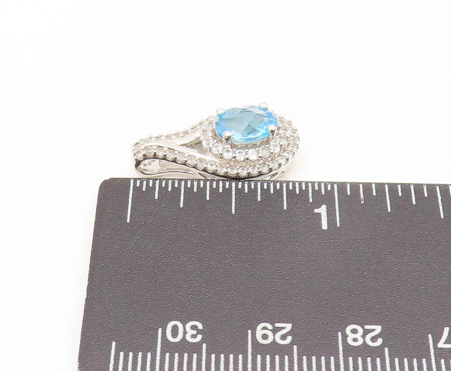 925 Sterling Silver Vintage Pendant Topaz Halo Drop Shape Topaz Band  PT22440
