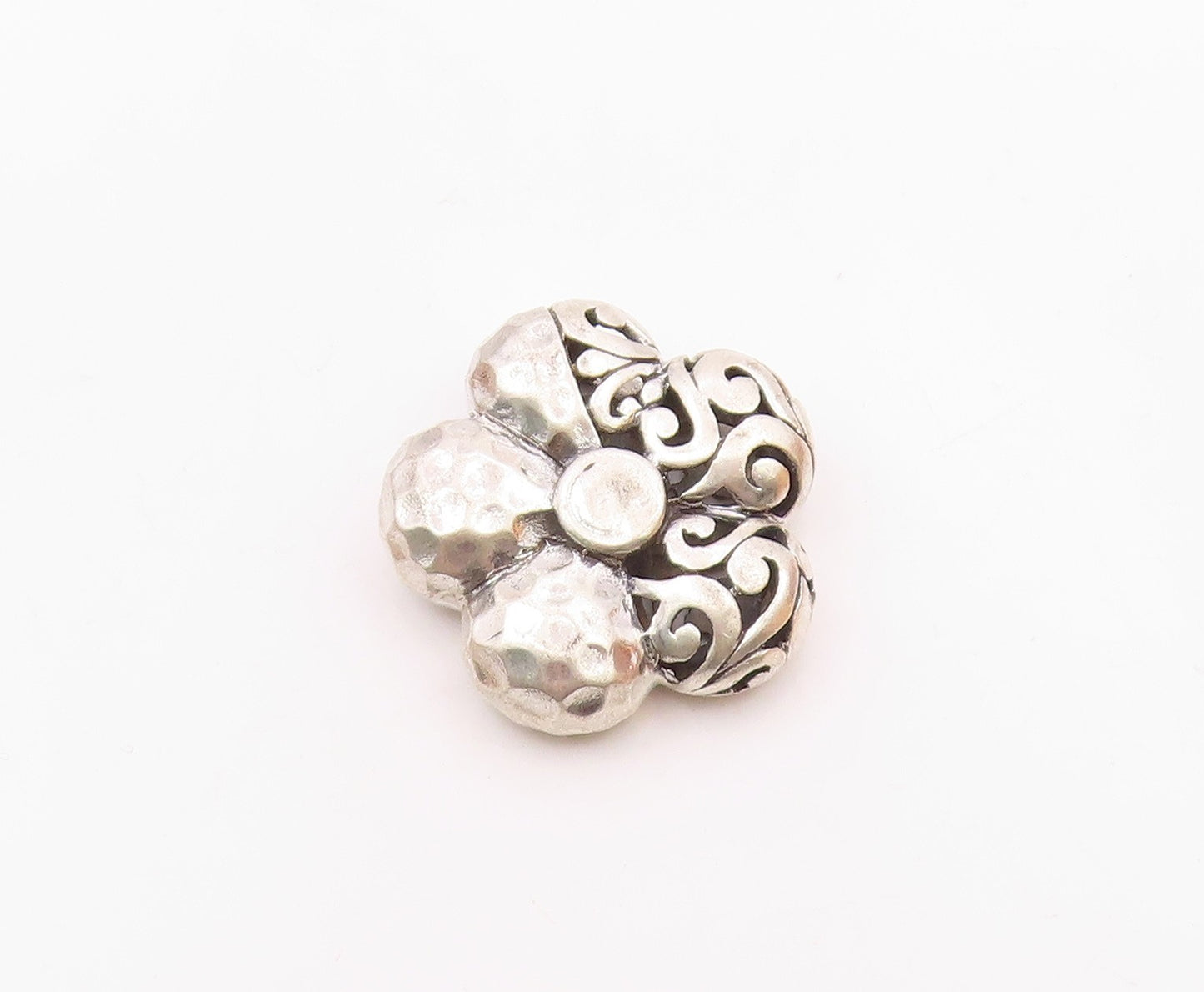 925 Sterling Silver  Vintage Shiny Hammered Swirl Flower Pendant  PT15681