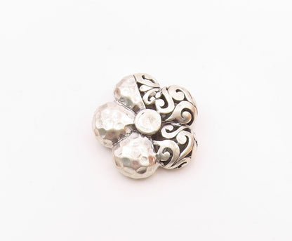 925 Sterling Silver  Vintage Shiny Hammered Swirl Flower Pendant  PT15681