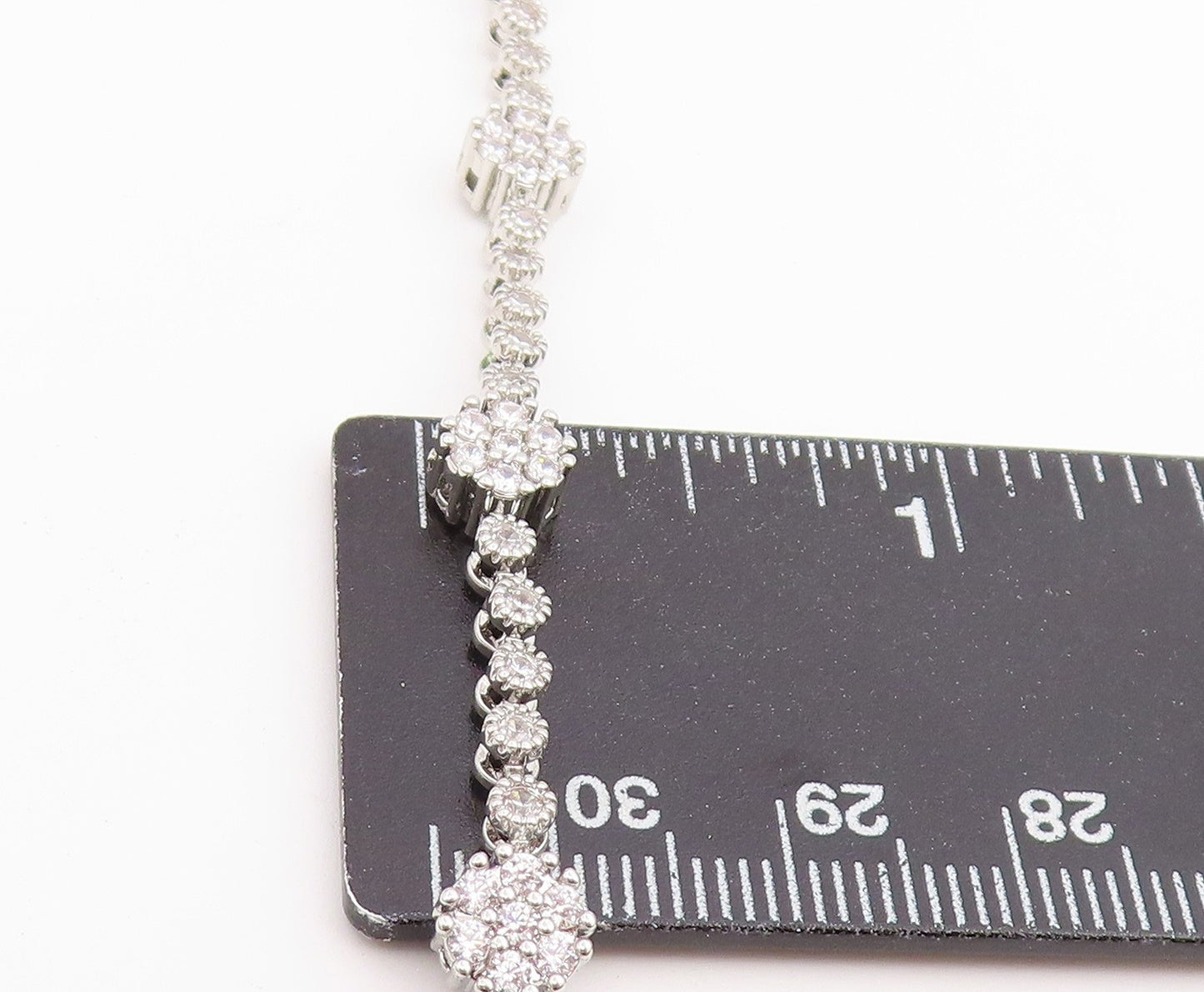 925 Sterling Silver Vintage Bracelet Elegant CZ Floral Blossom Link  BT12221