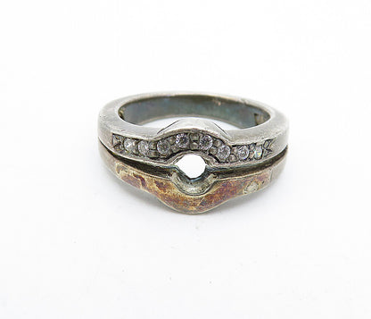 925 Sterling Silver  Vintage Topaz Dark Tone Split Band Ring Sz 6.5  RG5229