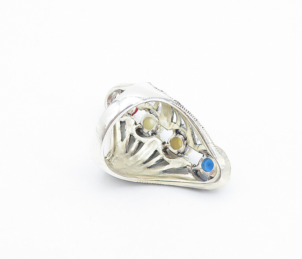 925 Silver  Vintage Pearl Moonstone & Topaz Split Cocktail Ring Sz 6  RG8127