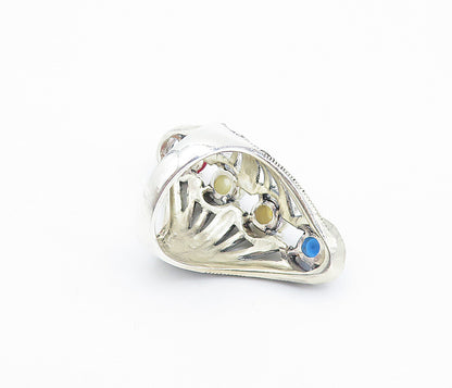 925 Silver  Vintage Pearl Moonstone & Topaz Split Cocktail Ring Sz 6  RG8127